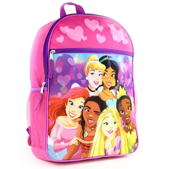 All Ages Disney Princess Deluxe 16" Backpack – Pink & Purple School Travel Bag - Picture 2 of 3